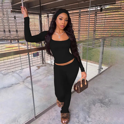 Yellow Flared U-neck Knit Set