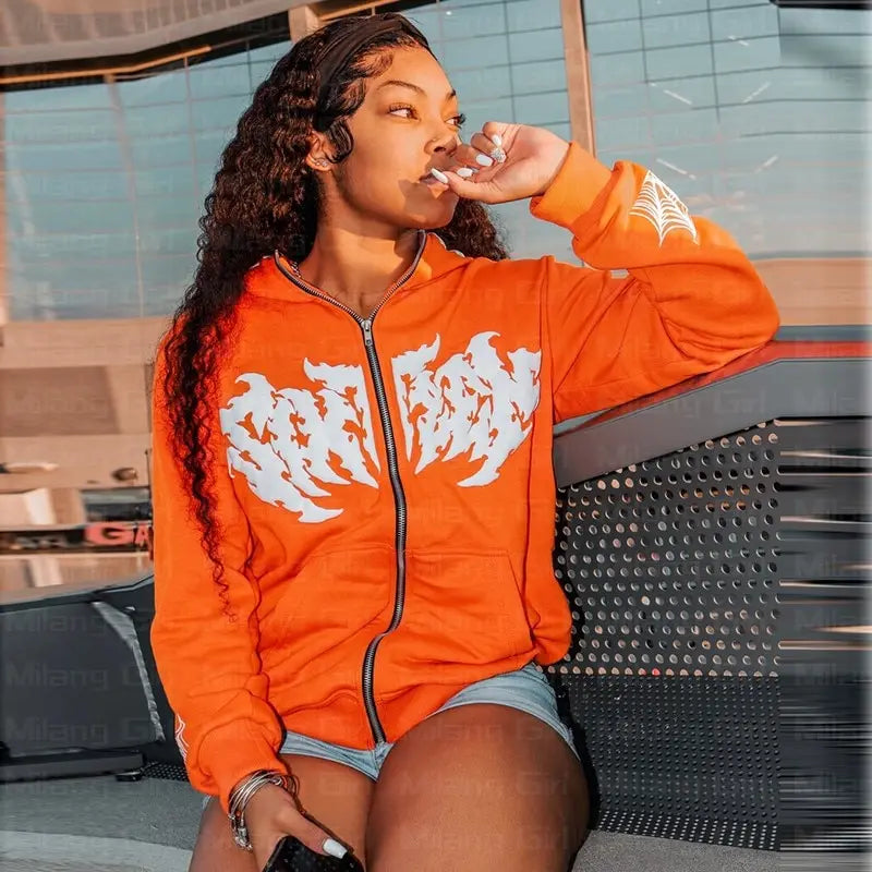 Gothic Spider Web Oversized Hoodie