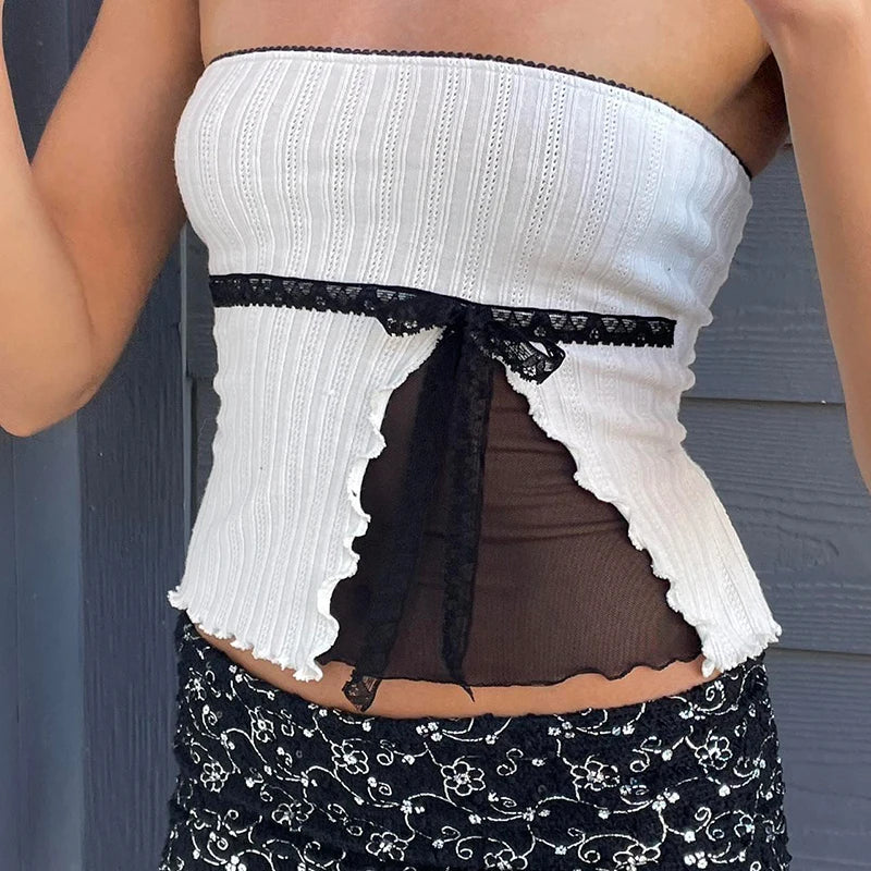 Bow Patchwork Lace Streetwear Strapless