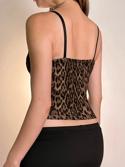 Leopard Print Spaghetti Strap Corset Cami Top