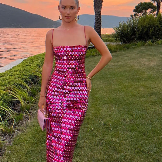 Spicy Girl Beaded Irregular Midi Dress