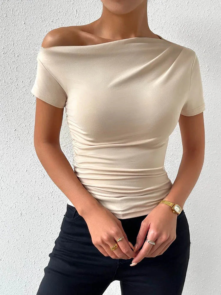 One-Shoulder Ruched Slim Fit Crop Top
