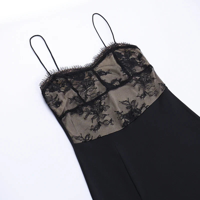 DressBetty - 2024 Sexy Black Spaghetti Strap Backless Split Lace Dress