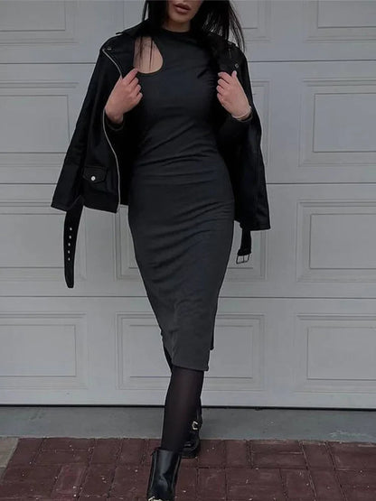 Cut Out Long Sleeve Bodycon Midi Dress