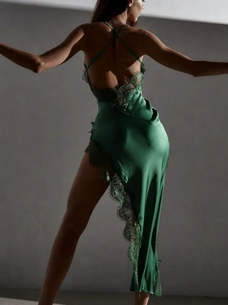 Lace Party Club Backless Stain Black  Wholesale Resale Midi Dress