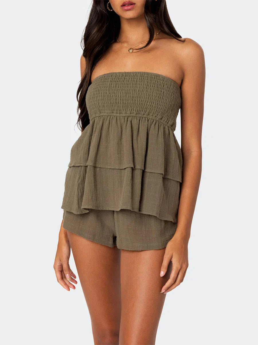 Ruffles Solid Backless Strapless