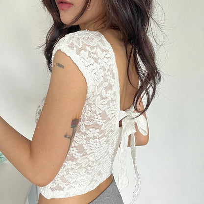 Transparent Lace Backless Cropped Crop Top