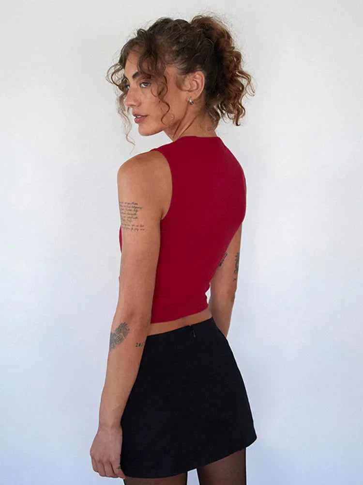 Y2K Bow Tie-Up Tank Top Crop Top