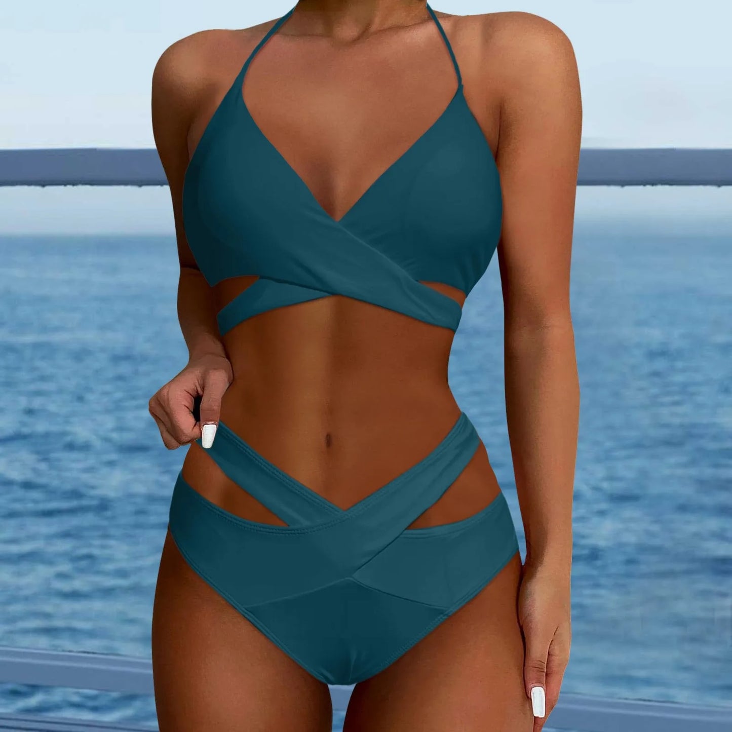 Hollow Out Backless Padded Two Piece Swim Sets