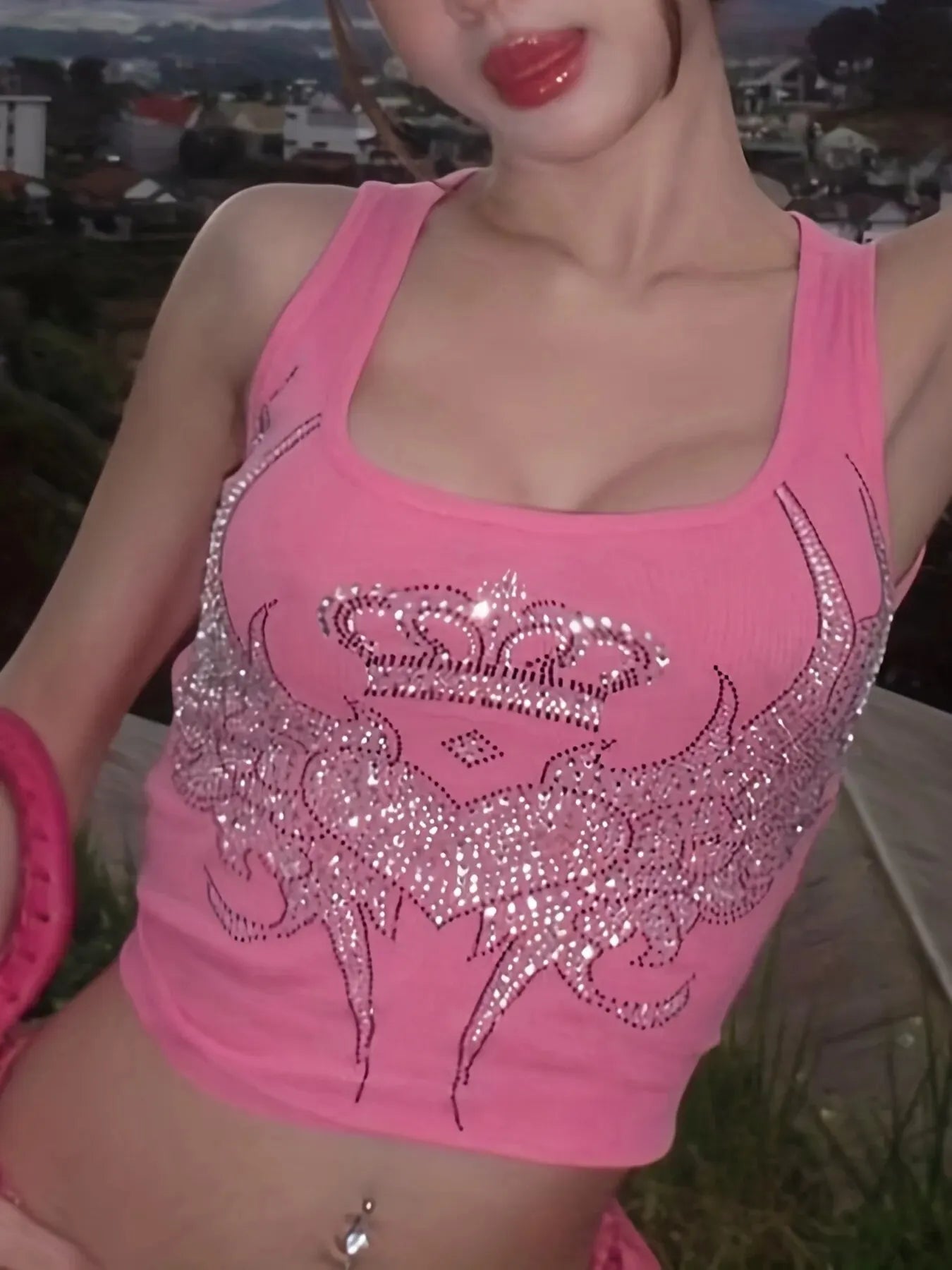 Pink Crop Streetwear Vintage Cami Top
