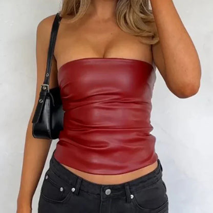 PU Leather Backless Club Strapless