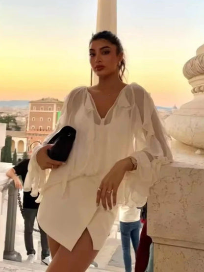 Elegant Chiffon Layered Ruffled Loose Blouse