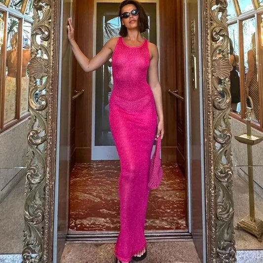 Sequined Sleeveless See Through Party Dress