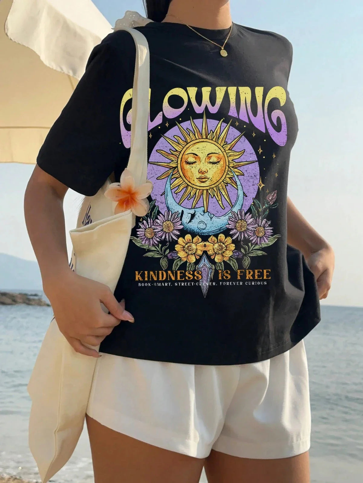 Sun God Print Minimalist T-shirt