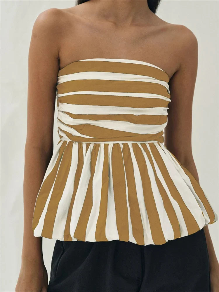 Striped Ruched Cropped Bustier Strapless
