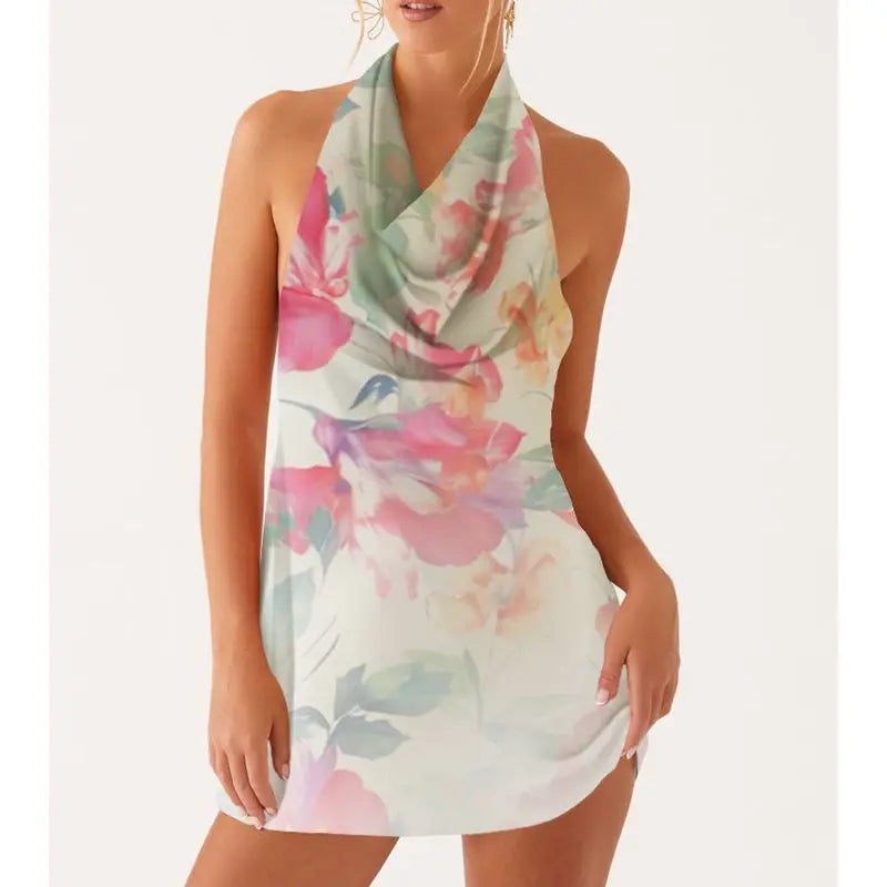 Cowl Neck Layered Party Floral Dress