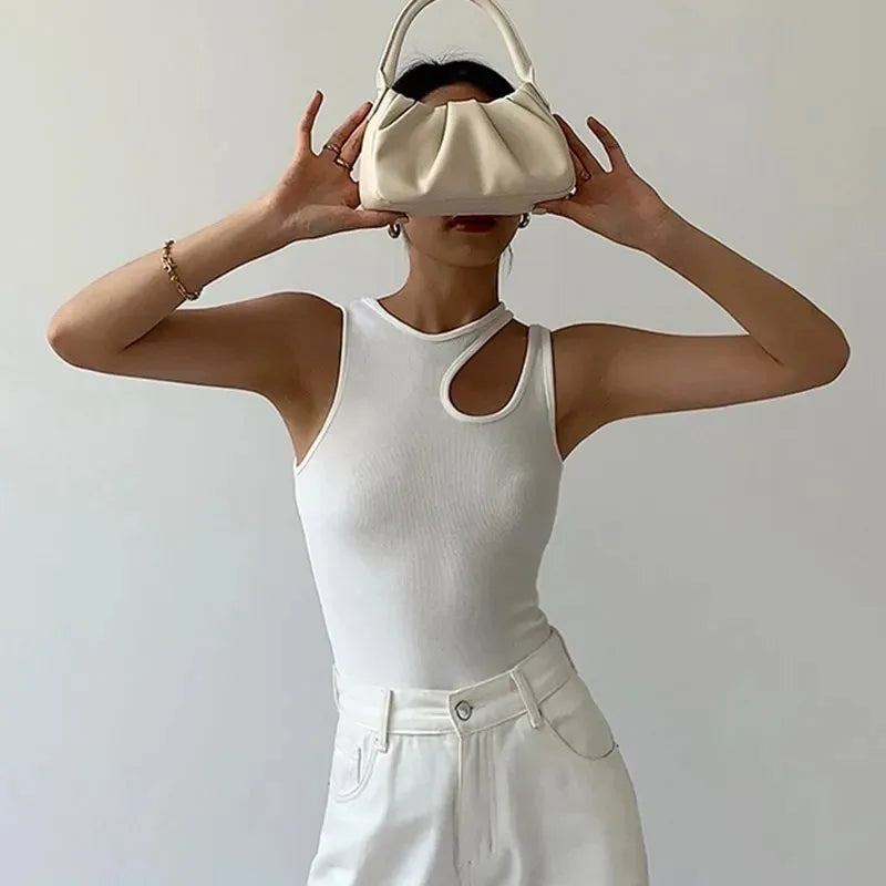 Y2K Casual White Hollow Sleeveless Cami Top