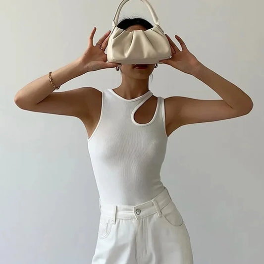 Y2K Casual White Hollow Sleeveless Cami Top