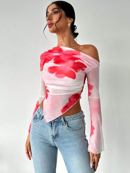 Oblique Tie-Dye Long Sleeve Sheer Top
