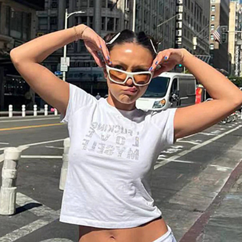 Rhinestone Y2K Harajuku Baby Tees Crop Top