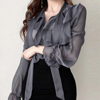Chiffon Bow Office Lady Casual Blouse