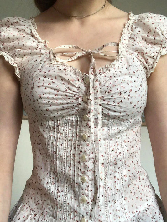 Prairie Chic Floral Print Women’s Blouse Crop Top