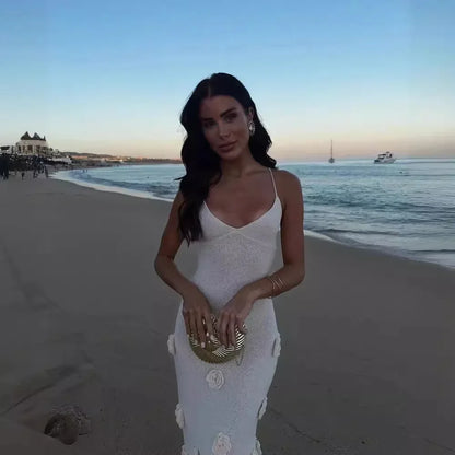 Knit Embroidered Sleeveless Maxi Dress