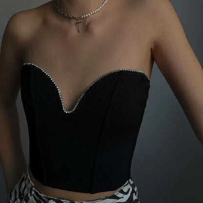 Deep V Neck Halter Crop Strapless