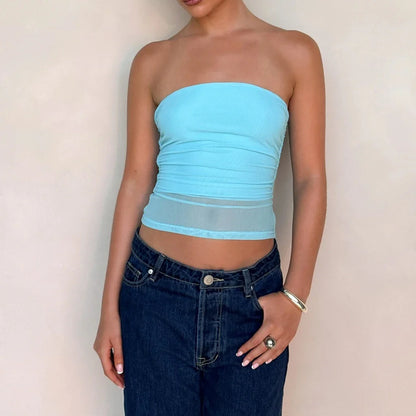 Sheer See-Through Ruched Backless Strapless