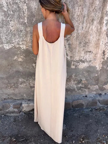 Loose Sleeveless Solid Maxi Floral Dress