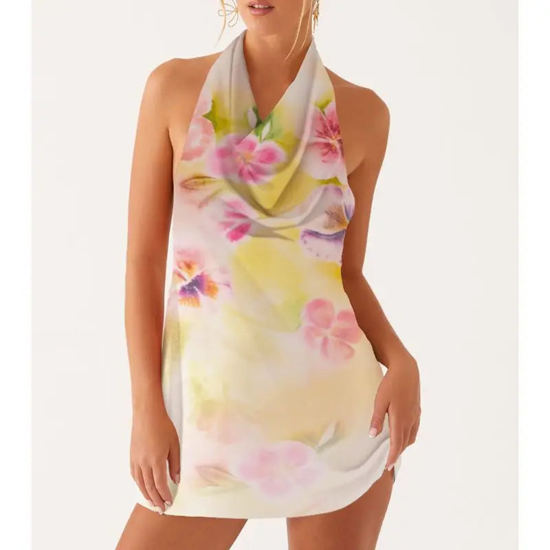 Cowl Neck Layered Party Floral Dress