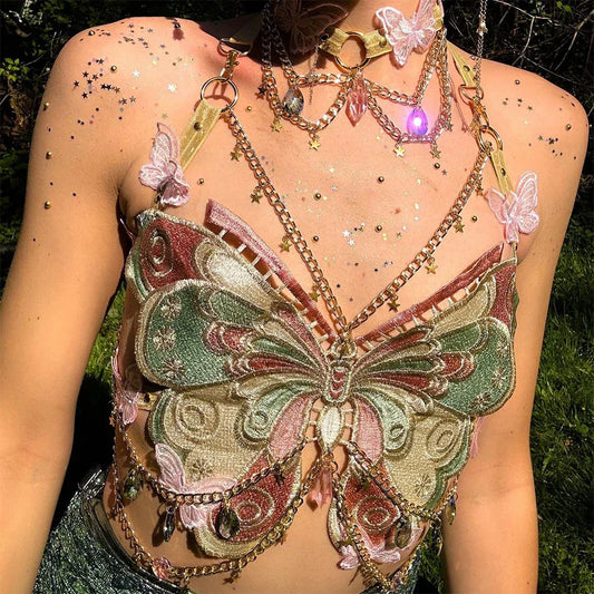 Butterfly Crystal Embroidery Cami Top