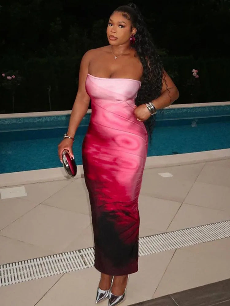 Strapless Off Shoulder Club Floral Dress