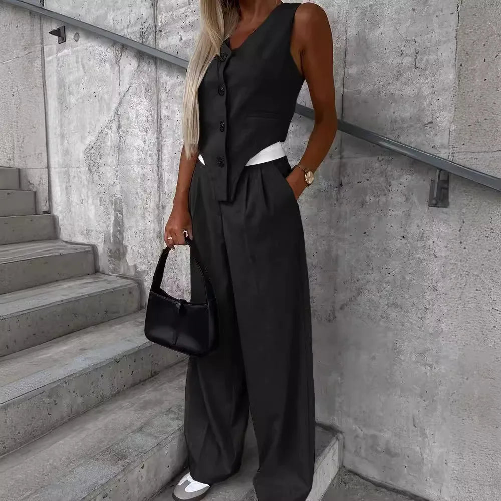 Striped Vest Ruched Pant Suit