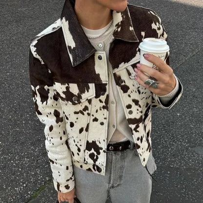 Printed Lapel Casual Splice Jacket