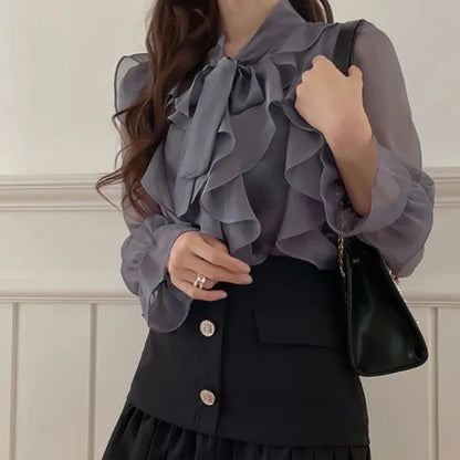 Chiffon Bow Office Lady Casual Blouse