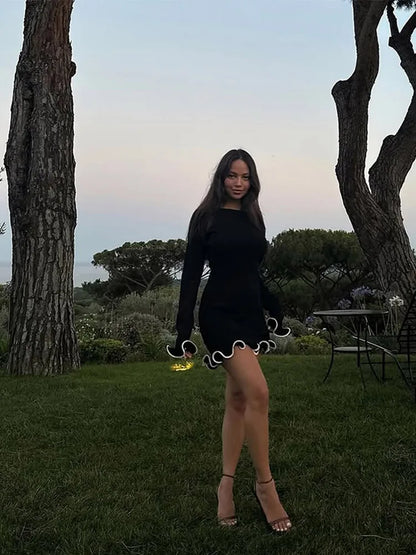 Ruffle Hem High Waist Long Sleeve Mini Dress