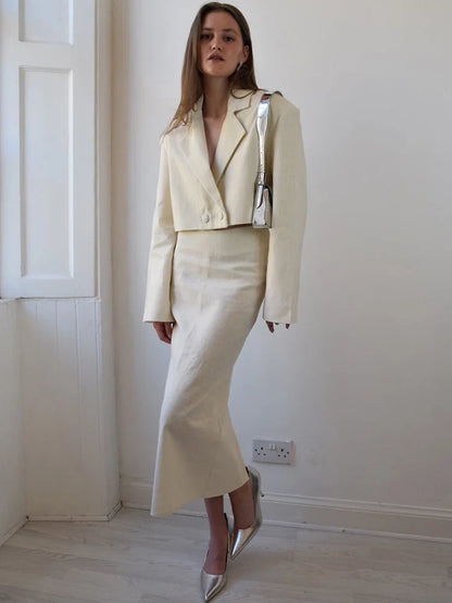 Button Skirt Coat Party Suit