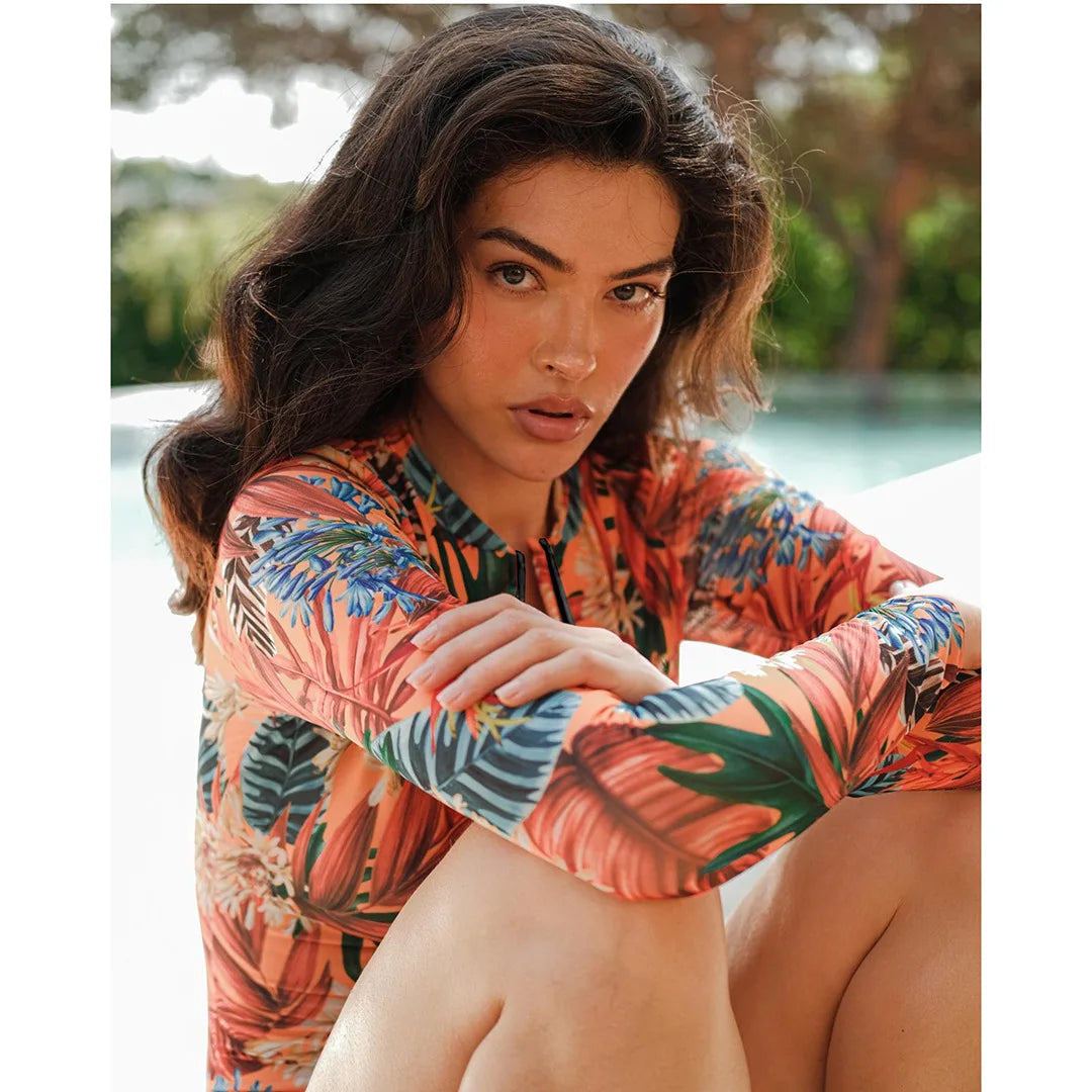 Surfing Sport Long Sleeve Blue Print One Piece Swimwear