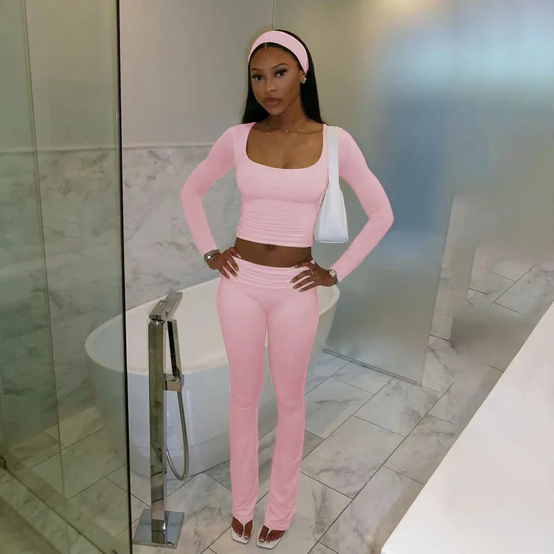 Yellow Flared U-neck Knit Set