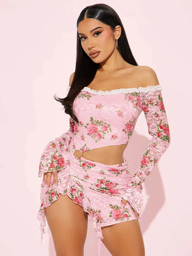Long Sleeve Backless Hollow Floral Dress