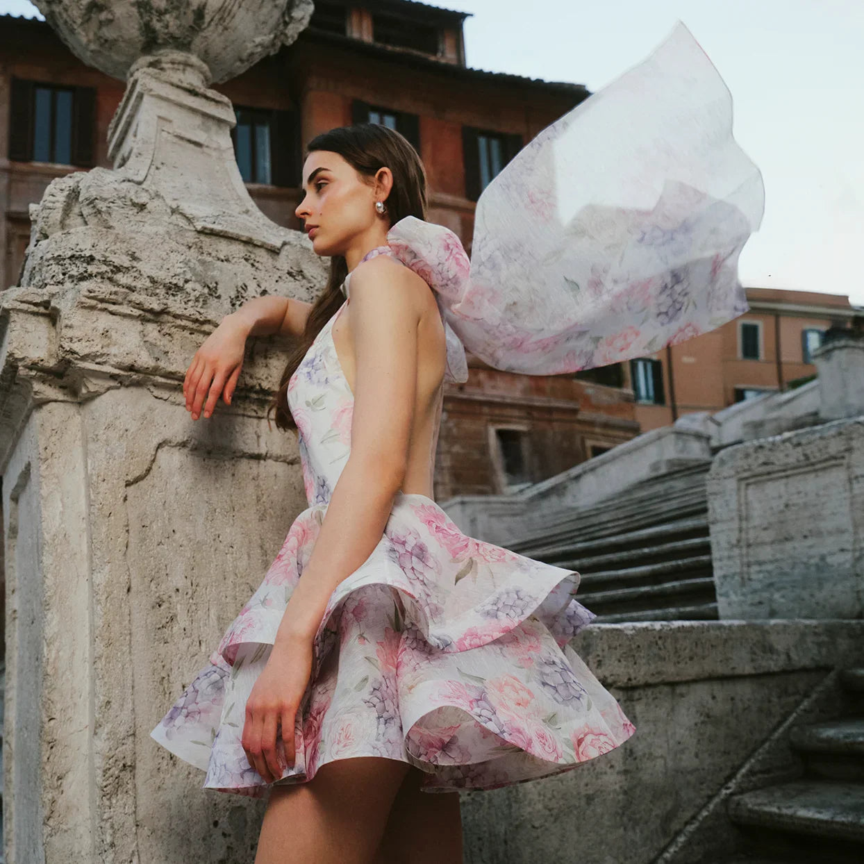 Hem Stacking Sleeveless Floral Dress