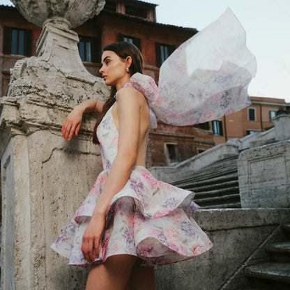 Hem Stacking Sleeveless Floral Dress