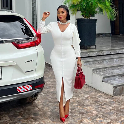 Beading White High Waist Casual Streetwear Work Dress