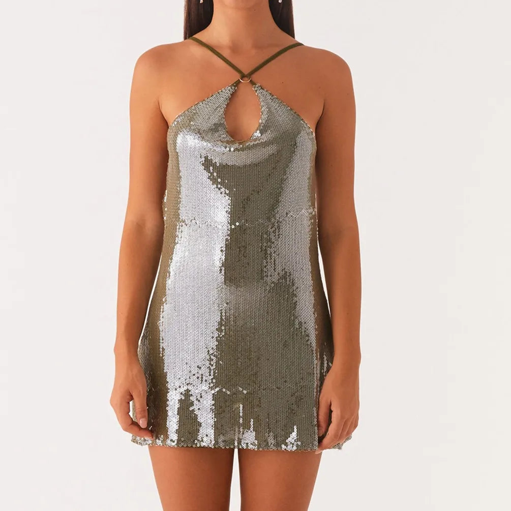 Sequin Criss Cross Glitter Mini Party Dress