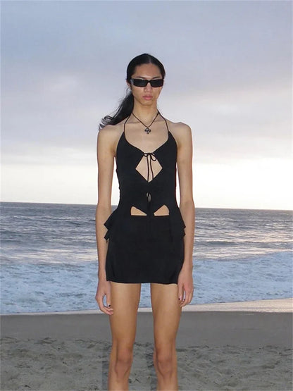 Shirring Irregular Hollow Backless Y2K Cami Top