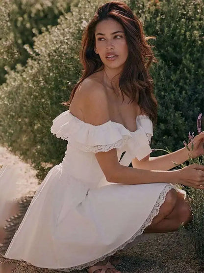 Lace Side Wrap Off Shoulder Mini Summer Dress