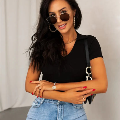 V-Neck Polo Neck Slim Fit Crop Top