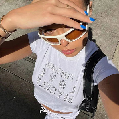 Rhinestone Y2K Harajuku Baby Tees Crop Top