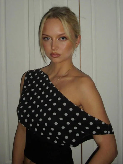 Polka Dot Skew Collar Top